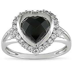 10k Gold Onyx and White Topaz Heart Ring