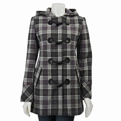 Nine West Women's Grey Plaid Toggle Coat