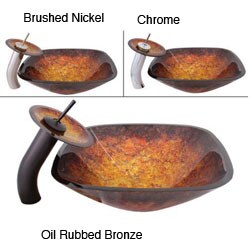 Geyser Mesopotamian Glass Vessel Sink and Waterfall Faucet