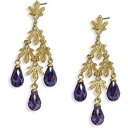 14k Gold Overlay Purple Glass Teardrop Earrings
