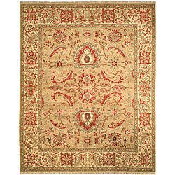 Oushak Hand-knotted Gold/ Ivory Wool Sari Rug (6' x 9')