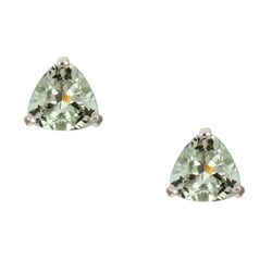 14k White Gold Green Amethyst Trillion Stud Earrings