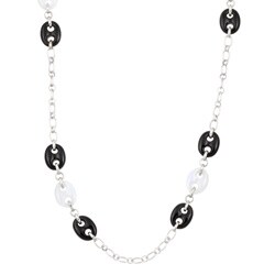 Sterling Silver Black Agate and White Jade Necklace