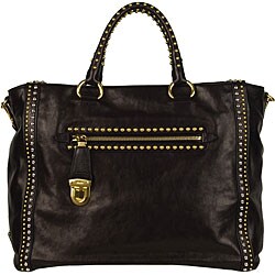 Prada Glace Black Leather and Stud Briefcase