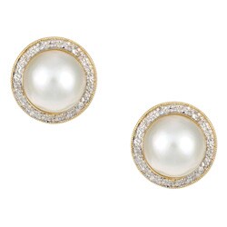 14k Yellow Gold Mabe Pearl and 3/8ct TDW Diamond Earrings (14 mm)