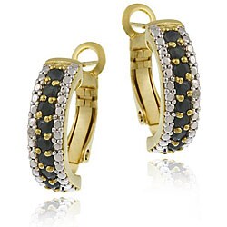 Glitzy Rocks 18k Gold/ Sterling Silver Sapphire/ Diamond Half Hoop Earrings