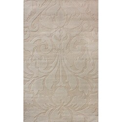 Handmade Alexa Neutrals and Textures Damask Sand Wool Rug (8' x 10')