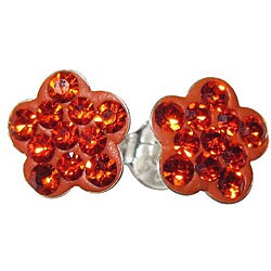 Sterling Silver Orange Crystal Flower Earrings