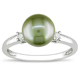 10k Gold FW Pistachio Pearl and 1/10ct TDW Diamond Ring (8-8.5mm)