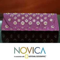 Sequined Silk 'Violet Fields' Clutch Bag (India)