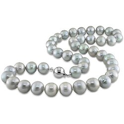 New York Pearls Sterling Silver FW Grey Pearl Necklace (9-10 mm)