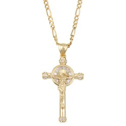 Caribe Gold  14k over Sterling  Silver 'Light of the World' CZ Crucifix Necklace