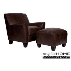 angelo:HOME Baxter  Brown Leather Arm Chair and Ottoman.
