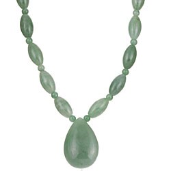 14k Yellow Gold Dyed Green Jade Teardrop Necklace