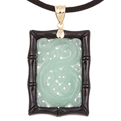 14k Yellow Gold Green and Black Jade Dragon Necklace