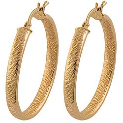 10k Rose Gold Textured Round Hoop Earrings