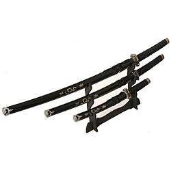 Dragon Samurai 3-piece Black Katana Sword Set