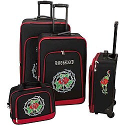 Rockland Deluxe Red Rose 4-piece Luggage Set