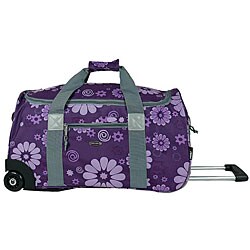 J World 'Tamarak' 22 Inch Purple Flowers Carry On Rolling Duffel