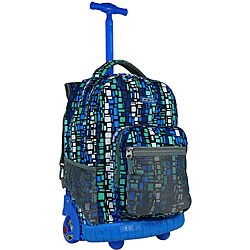 J World 18-inch Squares Blue Rolling Backpack