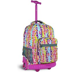 J World 'Sunrise' Squares Neon 18-inch Rolling Backpack