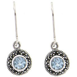 Sterling Silver Blue Cubic Zirconia and Marcasite Earrings