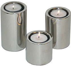Stainless Steel Cylindrical Candleholders (Set of 3)