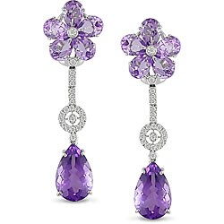 18k White Gold Amethyst and Rose de France Earrings