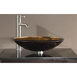 Tempered Glass Metallic Copper Sink Vessel