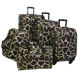 American Flyer Giraffe Green Giraffe Print 5-piece Spinner Luggage Set