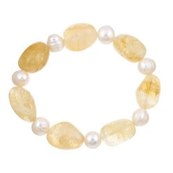 Citrine and Freshwater Pearl Stretch Bracelet (9 mm)
