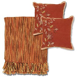 Rust/ Brown Throw Blanket with 2 Decorative Pillows
