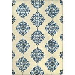 Hand-hooked Miff Ivory/ Blue Wool Rug (7'9 x 9'9)