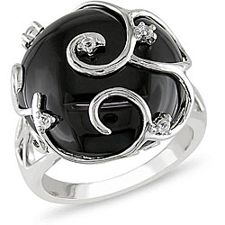 Sterling Silver Black Agate and White Topaz Ring