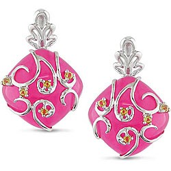 Sterling Silver Pink Jade and Citrine Earrings