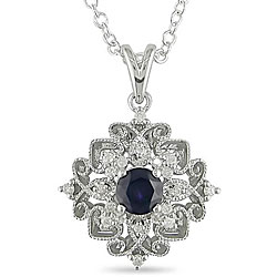 Silver Created Sapphire and 1/6ct TDW Diamond Necklace (J-K, I3)