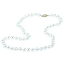 DaVonna 14k Gold White Cultured Akoya Pearl Necklace (6.5-7 mm)