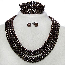 DaVonna Freshwater Chocolate Pearl Jewelry Set (6-7 mm)