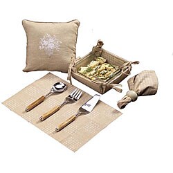 Set of 4 Khaki Kitchen Linens Gift Basket (India)