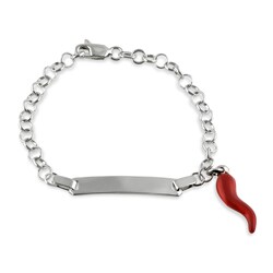 Sterling Silver Baby ID with Italian Horn Bracelet