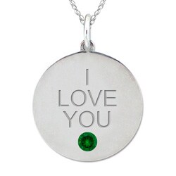 10k Gold Created Emerald Engraved 'I LOVE YOU' Necklace