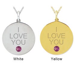 10k Gold Engraved 'I LOVE YOU' Rhodolite Designer Necklace
