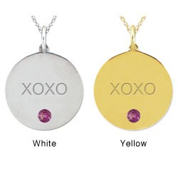 10k Gold June Birthstone Rhodolite Engraved 'XOXO' Designer Necklace