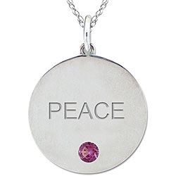 10k Gold June Birthstone Rhodolite Engraved 'PEACE' Necklace