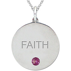 10k Gold June Birthstone Rhodolite Engraved 'FAITH' Necklace