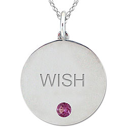10k Gold June Birthstone Rhodolite Engraved 'WISH' Necklace