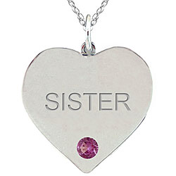 10k Gold June Birthstone Rhodolite 'SISTER' Heart Necklace