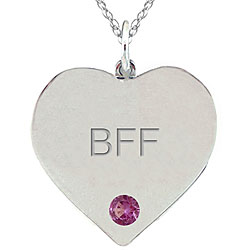 10k Gold June Birthstone Rhodolite Engraved 'BFF' Necklace 