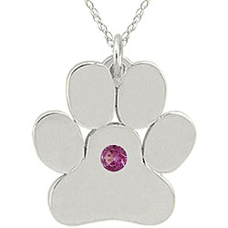 10k Gold June Birthstone Rhodolite Paw Print Designer Necklace