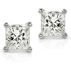 14k Gold 2 2/5ct TDW Princess-cut Diamond Stud Earrings (J, I1)